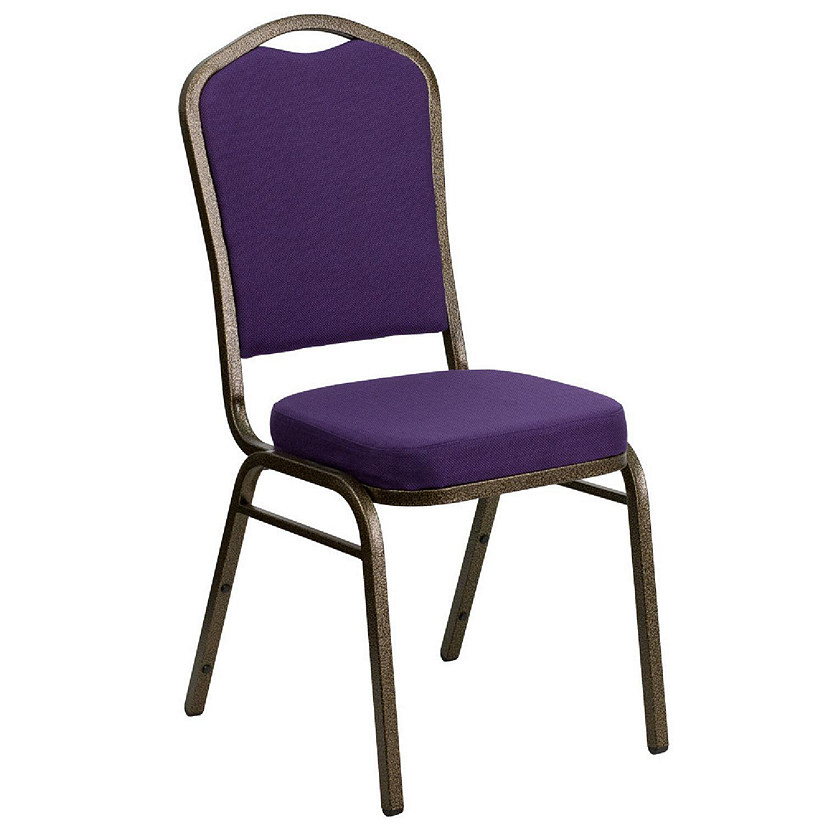 Emma + Oliver Crown Back Stacking Banquet Chair, Purple Fabric/Gold Vein Frame Image