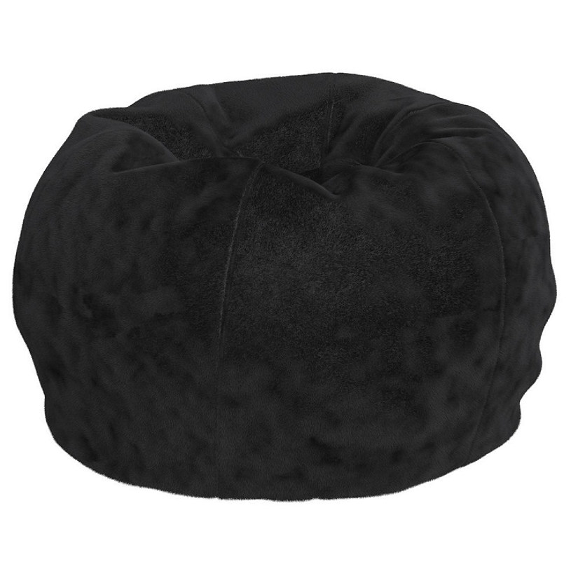 Emma + Oliver Daisy Small Black Furry Bean Bag Chair for Kids and Teens Image