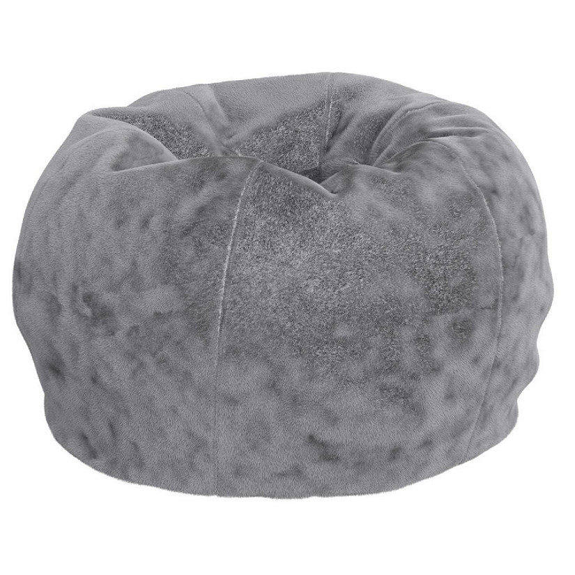 Emma + Oliver Daisy Small Gray Furry Bean Bag Chair for Kids and Teens Image