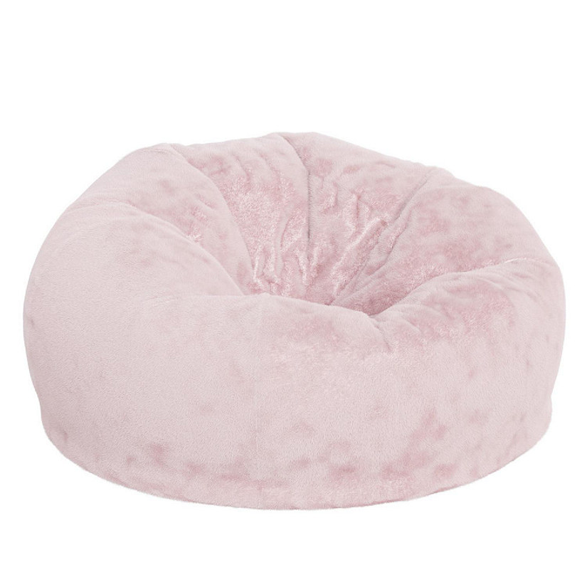 Emma + Oliver Denver Oversized Blush Furry Bean Bag Chair for Kids and Adults Image
