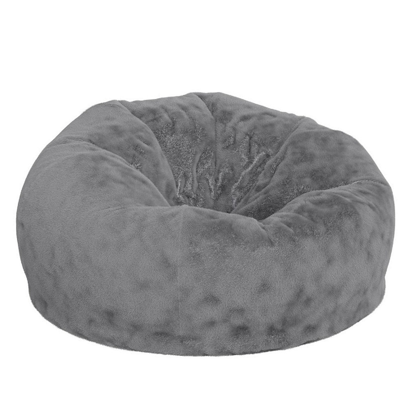 Emma + Oliver Denver Oversized Gray Furry Bean Bag Chair for Kids and Adults Image
