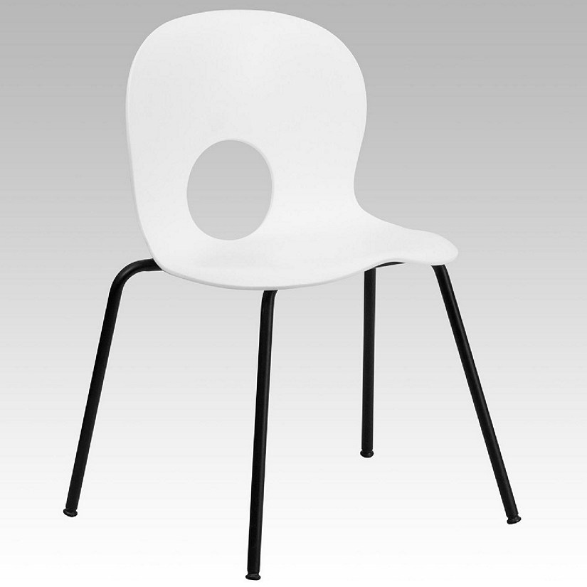 Emma + Oliver Designer White Plastic Stack Chair with Black Frame Image