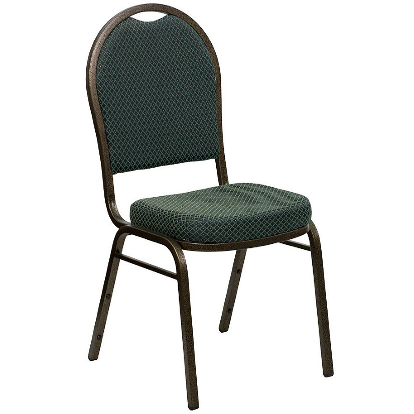 Emma + Oliver Dome Back Banquet Chair, Green Patterned Fabric/Gold Vein Frame Image