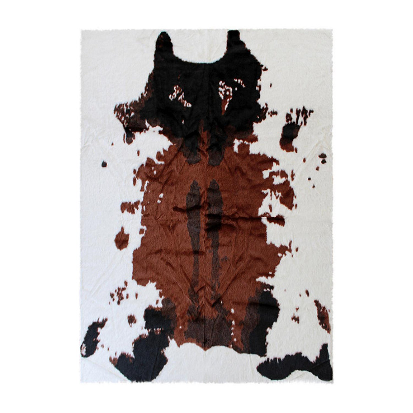 Emma + Oliver Faux Cowhide Design Area Rug in Brown - 3x5 - Vegan & Cruelty Free - Synthetic Acrylic & Polyester Blended Materials - Polyester Backing Image