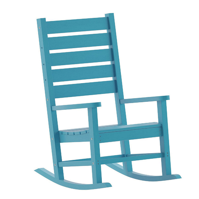 Emma + Oliver Florian Commercial Grade Outdoor Rocking Chair, All-Weather HDPE Indoor/Outdoor Rocker, Blue Image