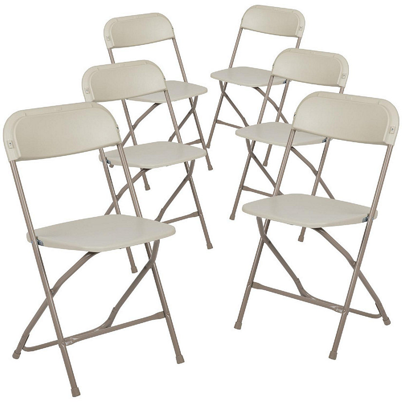 Emma + Oliver Folding Chair - Beige Plastic - 6 Pack  650LB Weight Capacity Comfortable Event Chair - Lightweight Folding Chair Image