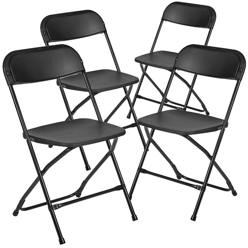 Emma + Oliver Folding Chair - Black Plastic - 4 Pack 650LB Weight Capacity Comfortable Event Chair - Lightweight Folding Chair Image