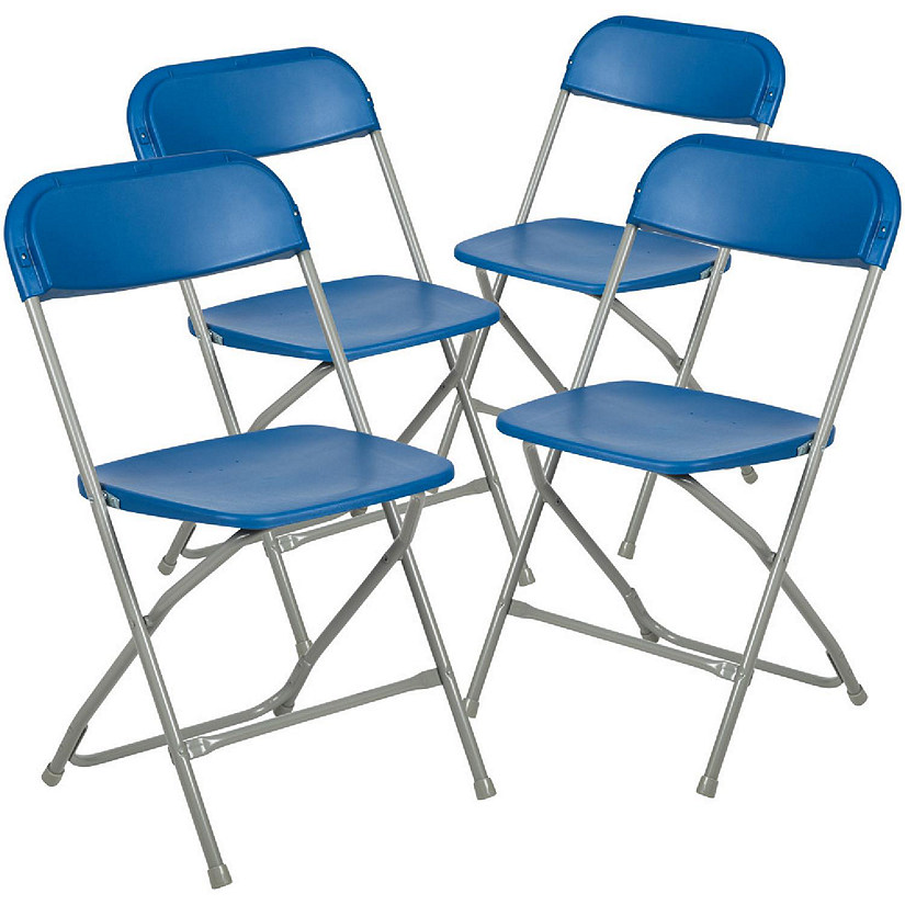 Emma + Oliver Folding Chair - Blue Plastic - 4 Pack 650LB Weight Capacity Comfortable Event Chair - Lightweight Folding Chair Image