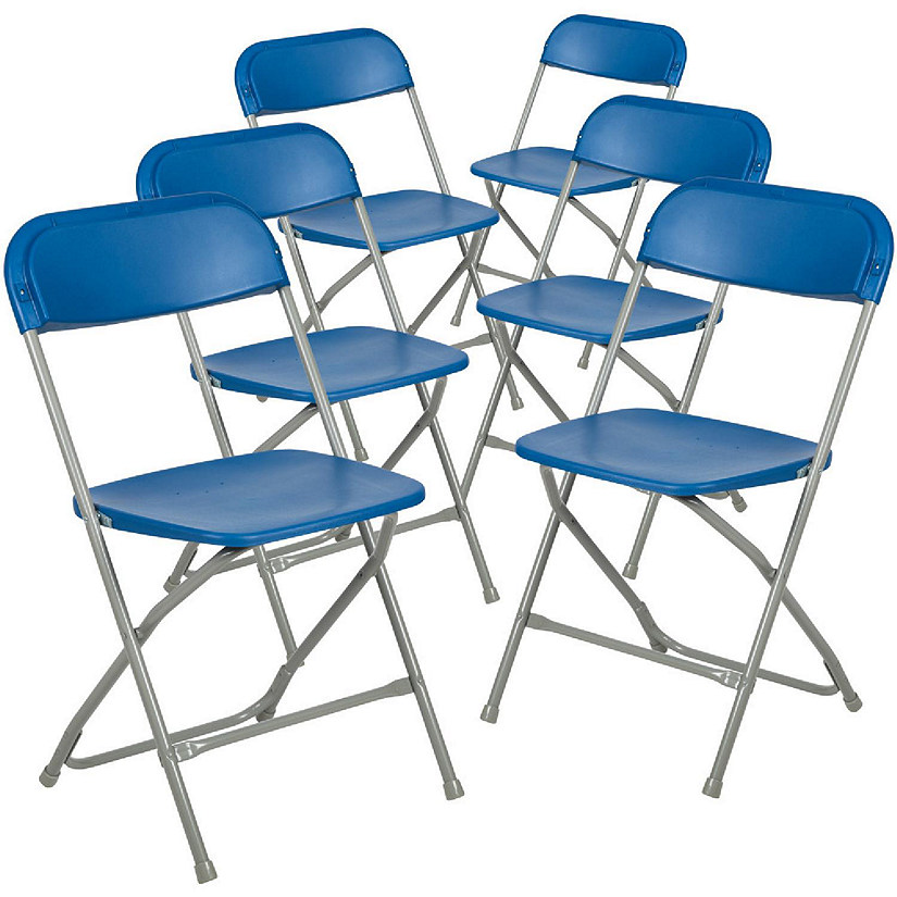 Emma + Oliver Folding Chair - Blue Plastic - 6 Pack  650LB Weight Capacity Comfortable Event Chair - Lightweight Folding Chair Image