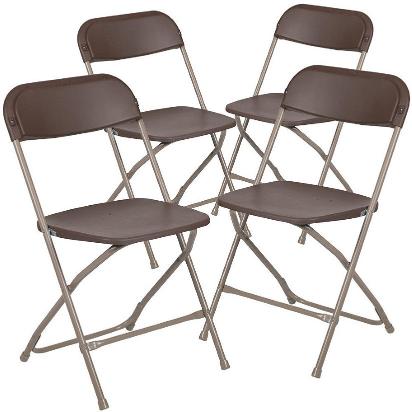 Emma + Oliver Folding Chair - Brown Plastic - 4 Pack 650LB Weight Capacity Comfortable Event Chair - Lightweight Folding Chair Image