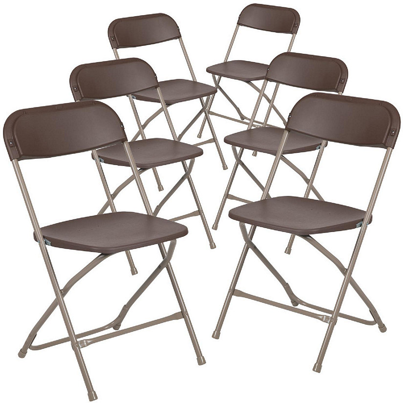 Emma + Oliver Folding Chair - Brown Plastic - 6 Pack  650LB Weight Capacity Comfortable Event Chair - Lightweight Folding Chair Image