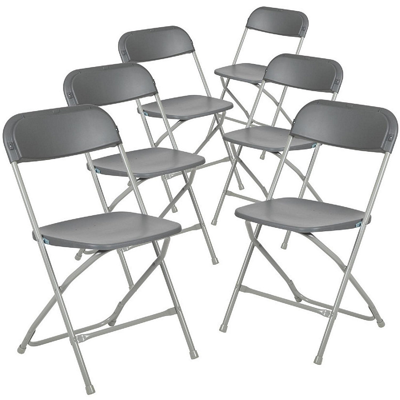 Emma + Oliver Folding Chair - Grey Plastic - 6 Pack  650LB Weight Capacity Comfortable Event Chair - Lightweight Folding Chair Image