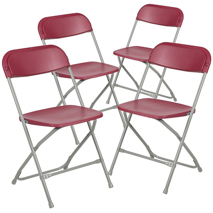 Emma + Oliver Folding Chair - Red Plastic - 4 Pack 650LB Weight Capacity Comfortable Event Chair - Lightweight Folding Chair Image