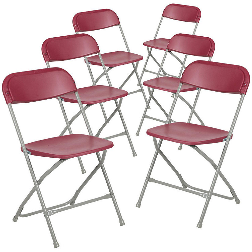 Emma + Oliver Folding Chair - Red Plastic - 6 Pack  650LB Weight Capacity Comfortable Event Chair - Lightweight Folding Chair Image
