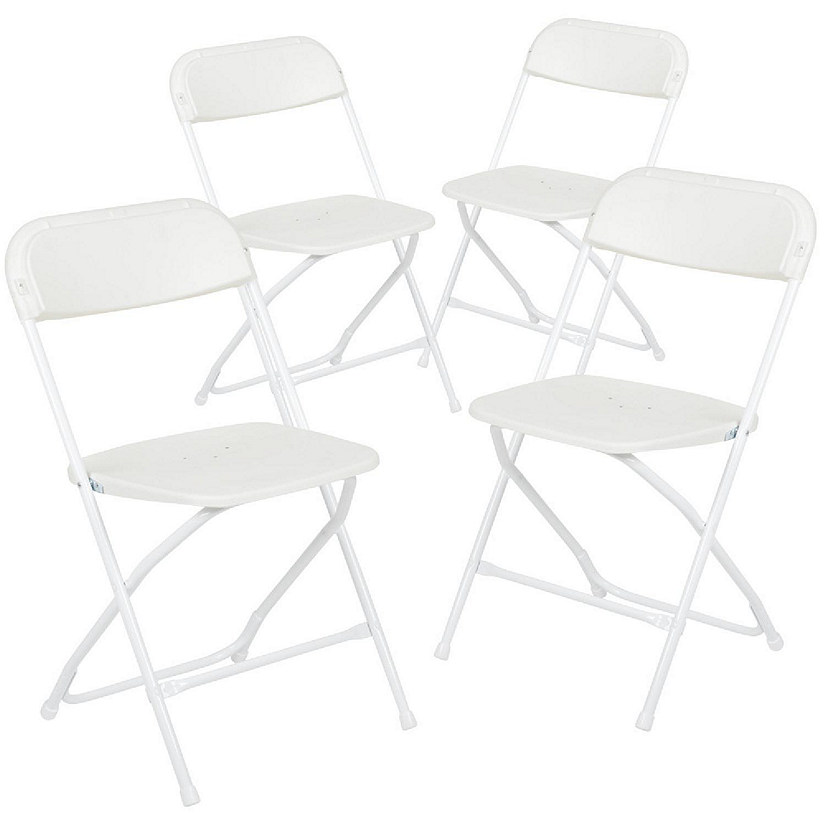 Emma + Oliver Folding Chair - White Plastic - 4 Pack 650LB Weight Capacity Comfortable Event Chair - Lightweight Folding Chair Image