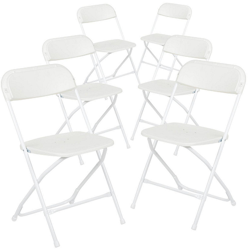 Emma + Oliver Folding Chair - White Plastic - 6 Pack  650LB Weight Capacity Comfortable Event Chair - Lightweight Folding Chair Image