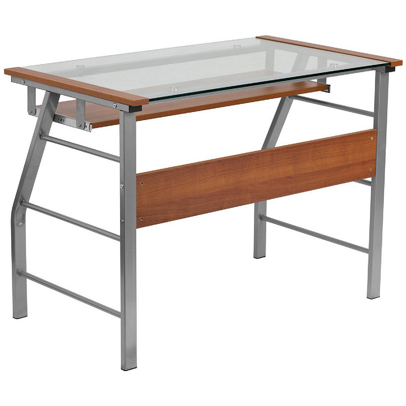 Emma + Oliver Glass Computer Desk with PullOut Keyboard Tray