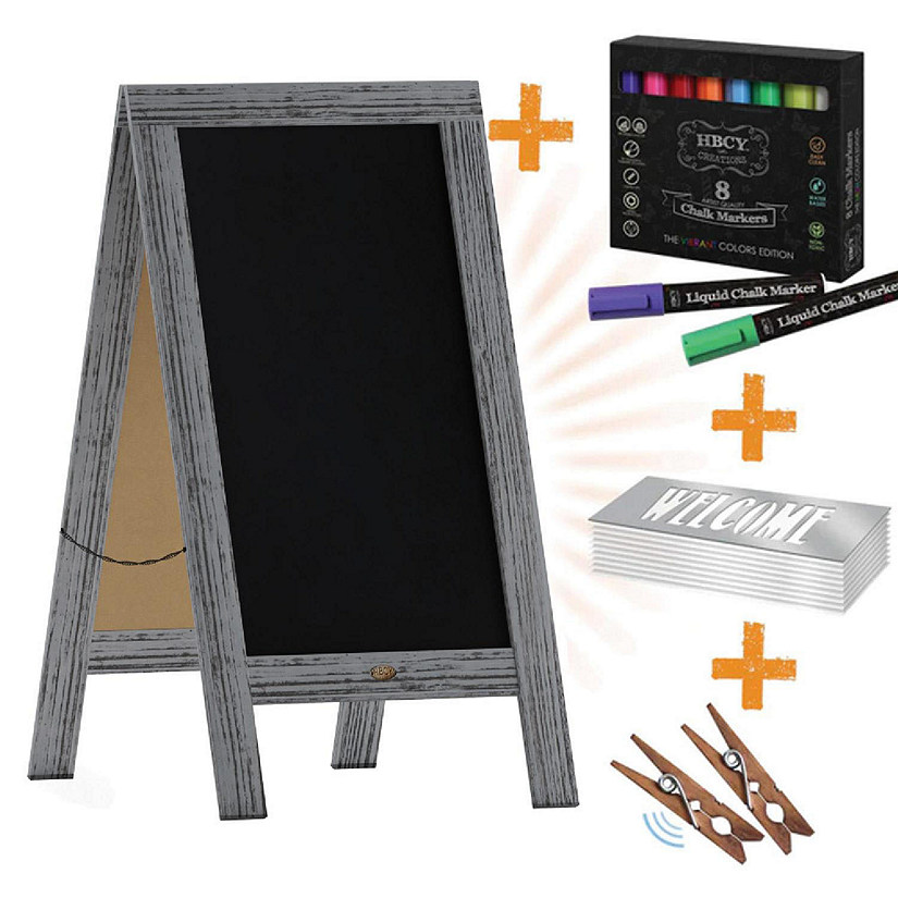 Emma + Oliver Graywashed Double-Sided Chalkboard Set with Chalk Markers, Stencils & Magnets Image
