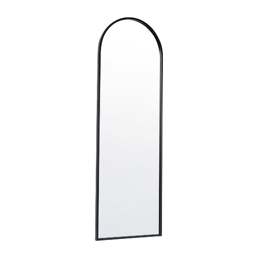 Emma + Oliver Gretel Full Length Floor Mirror, Wall Leaning or Wall Mounted, Slim Silhouette Arched Metal Frame, 22x65, Black Image
