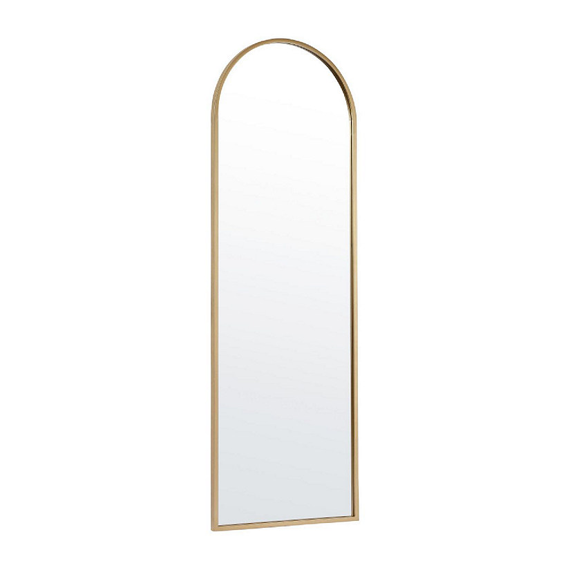 Emma + Oliver Gretel Full Length Floor Mirror, Wall Leaning or Wall Mounted, Slim Silhouette Arched Metal Frame, 22x65, Gold Image