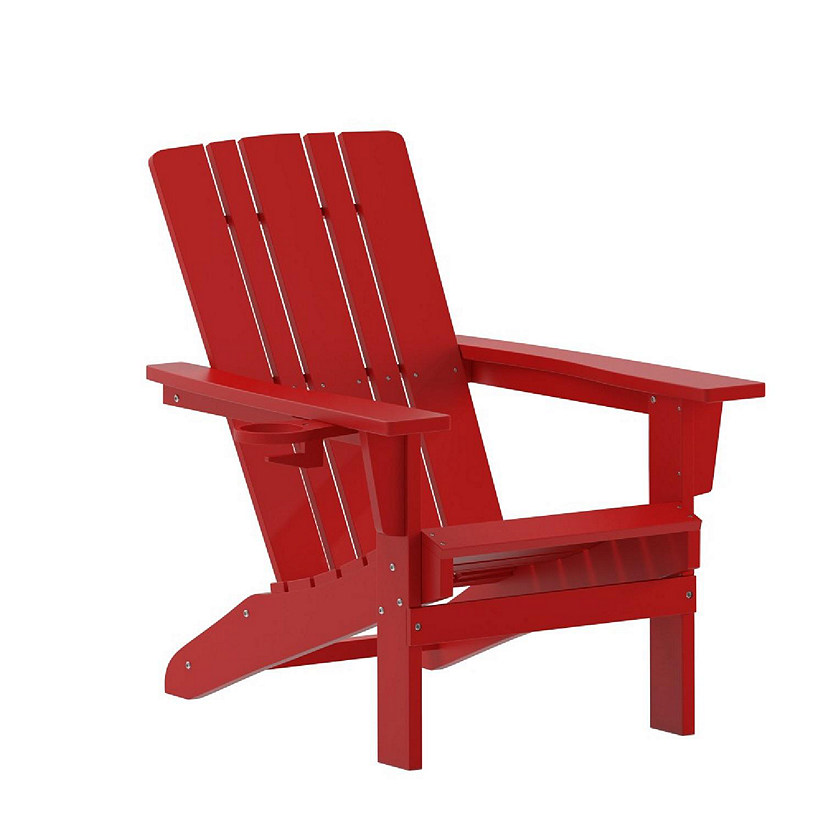 Emma + Oliver Haley Adirondack Chair with Cup Holder, Weather Resistant Poly Resin Adirondack Chair, Red Image