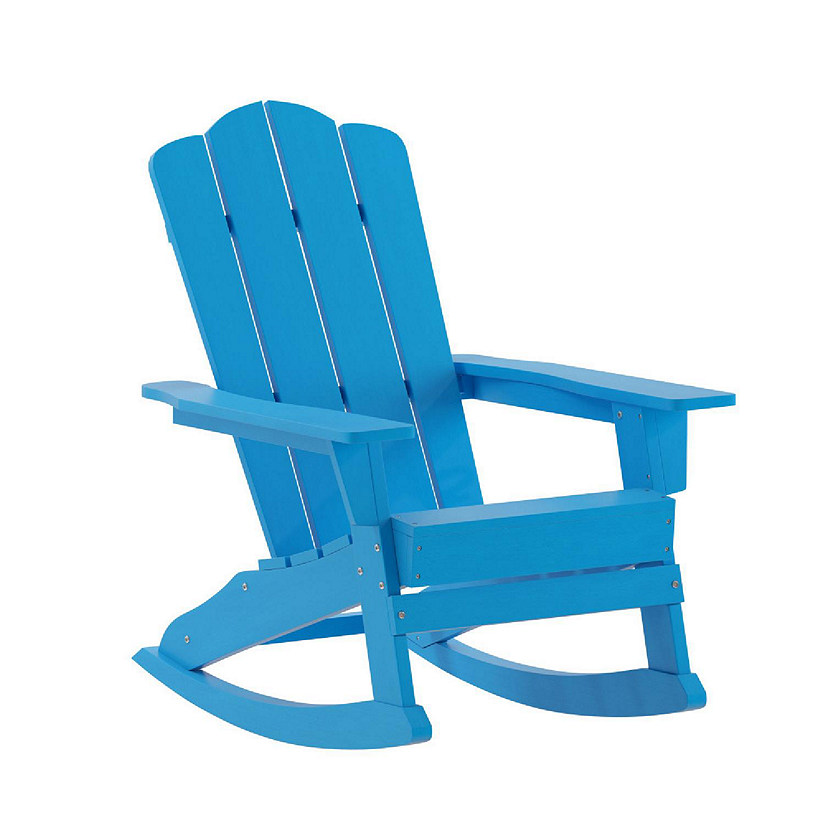 Emma + Oliver Haley Adirondack Rocking Chairs with Cup Holder, Weather Resistant Poly Resin Adirondack Rocking Chairs, Set of 2, Blue Image