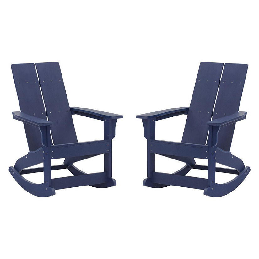 Emma + Oliver Harmon Adirondack Rocking Chair - Set of 2 - Navy Polyresin - Suitable for Indoor/Outdoor Use - All Weather Materials - Easy Assembly Image