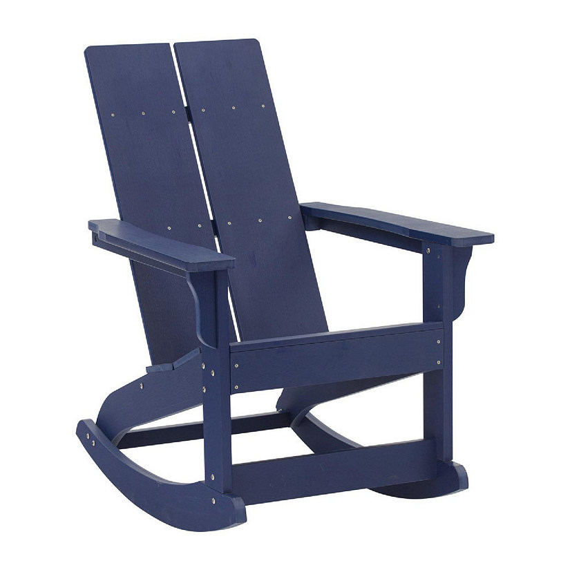 Emma + Oliver Harmon Modern All-Weather Navy Poly Resin Adirondack Rocking Chair for Indoor/Outdoor Use Image