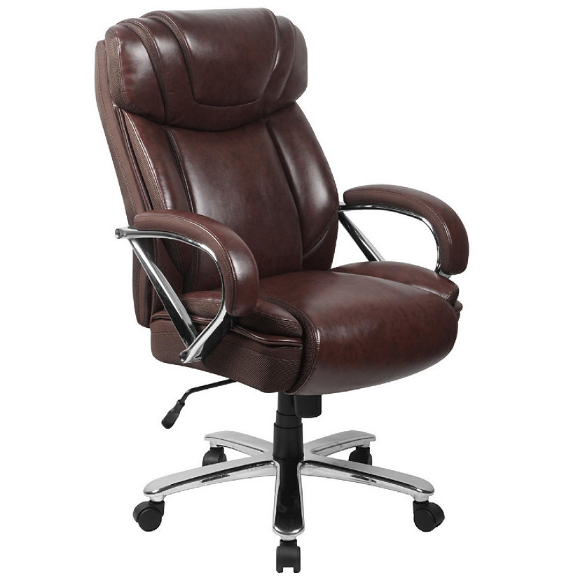 Emma + Oliver HERCULES Series Big & Tall 500 lb. Rated Brown LeatherSoft Executive Swivel Ergonomic Office Chair with Extra Wide Seat Image