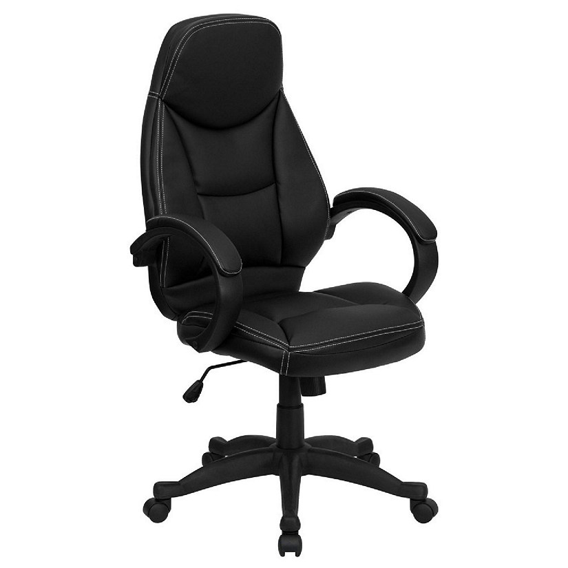 Emma + Oliver High Back Black LeatherSoft Contemporary Executive Swivel Ergonomic Office Chair with Curved Back and Loop Arms Image