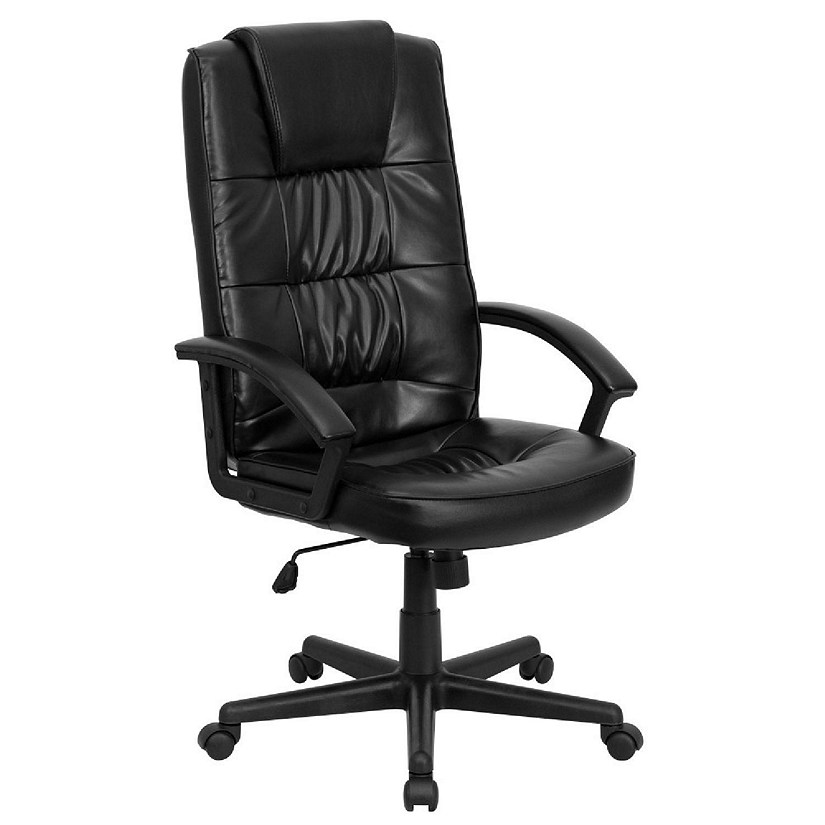 Emma + Oliver High Back Black LeatherSoft Executive Swivel Office Chair with Arms Image