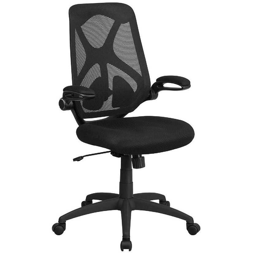 Emma + Oliver High Back Black Mesh Executive Swivel Ergonomic Office Chair with Adjustable Lumbar, 2-Paddle Control and Flip-Up Arms Image