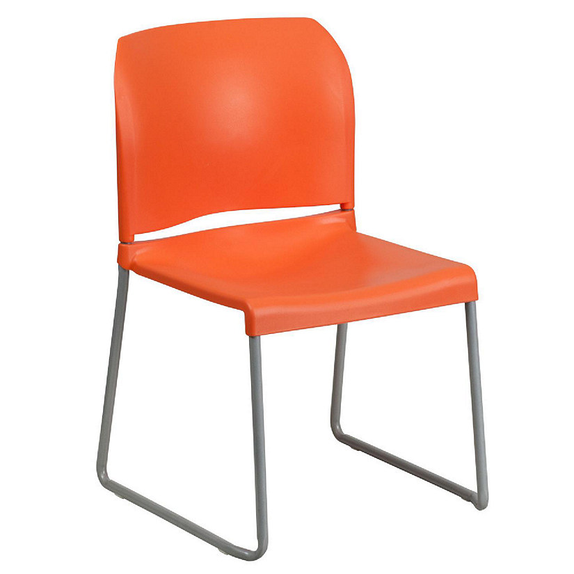 Emma + Oliver Home and Office Guest Chair Orange Full Back Contoured Sled Base Stack Chair Image