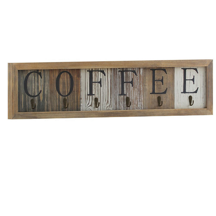 Emma + Oliver Johan Distressed Rustic Coffee Sign with 6 Sturdy Metal Hooks to Accommodate Most Mug Sizes Image