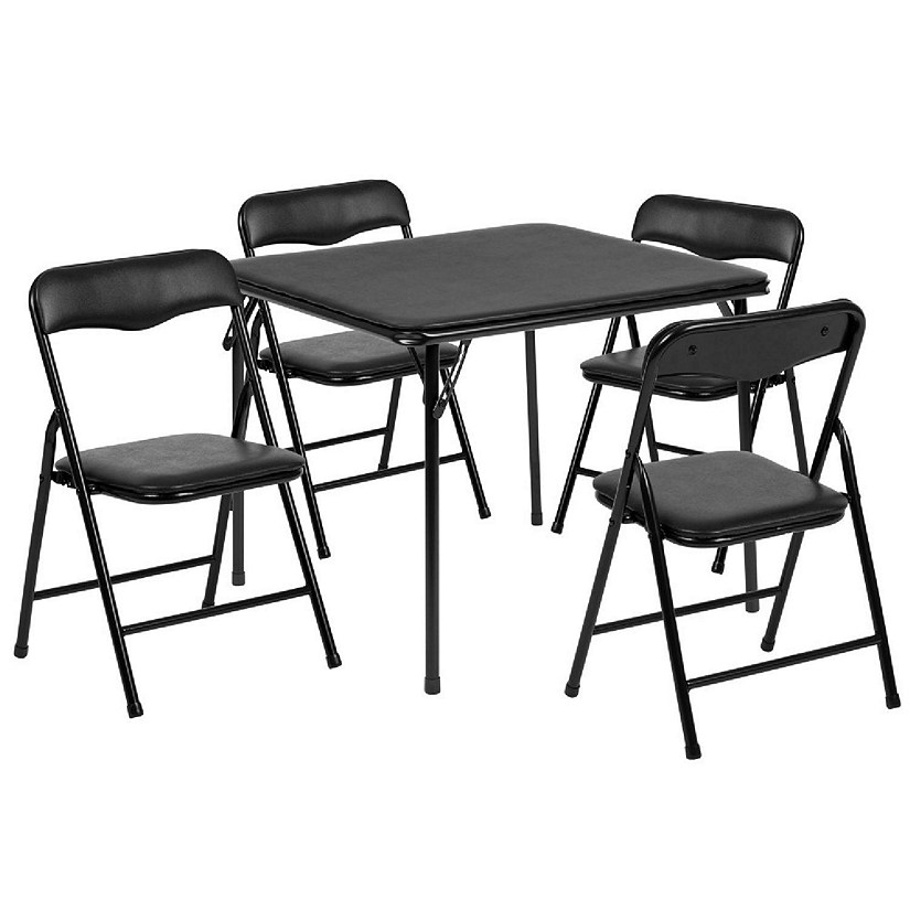 Emma + Oliver Kids Black 5 Piece Folding Activity Table and Chair Set for Home & Daycare Image