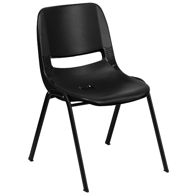 Emma + Oliver Kid's Black Ergonomic Shell Stack Chair - Black Frame and 12"H Seat Image