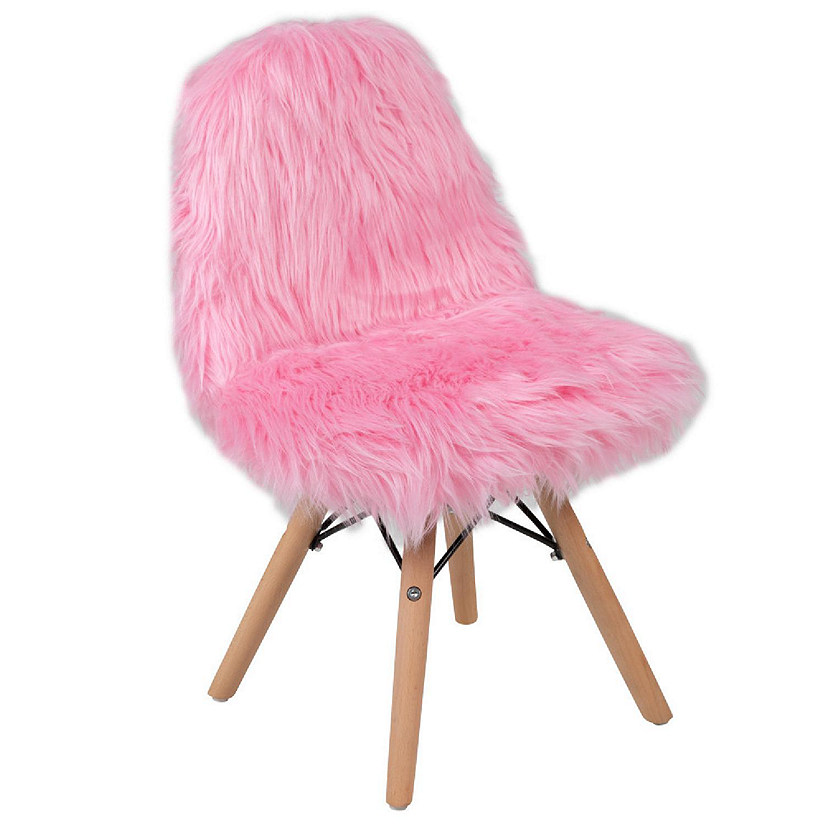 Emma + Oliver Kids Shaggy Dog Light Pink Accent Chair - Desk Chair - Playroom Chair Image