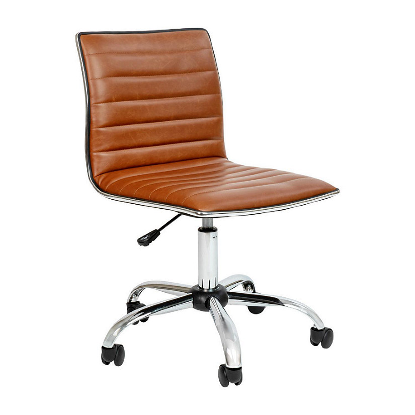 Emma and Oliver Mid-Back White LeatherSoft Ribbed Executive Swivel Office  Chair - Desk Chair