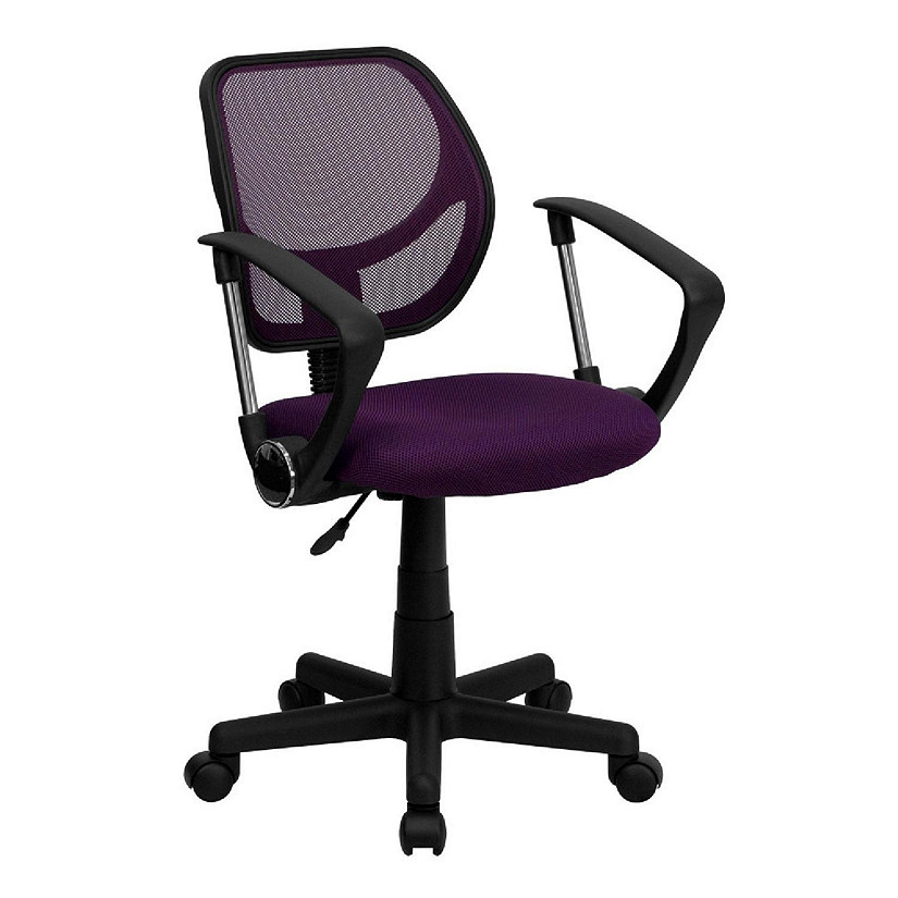 Emma + Oliver Low Back Purple Mesh Swivel Task Office Chair with Arms Image