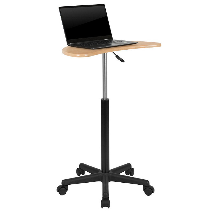 Emma + Oliver Maple Sit to Stand Mobile Laptop Computer Desk - Portable Rolling Standing Desk Image