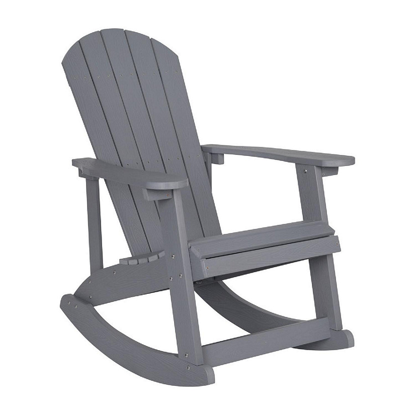 Emma + Oliver Marcy All Weather Rocking Chair - Gray Poly Resin - Classic Adirondack Design - UV Resistant Coating - Rust Resistant Stainless Steel Hardware Image