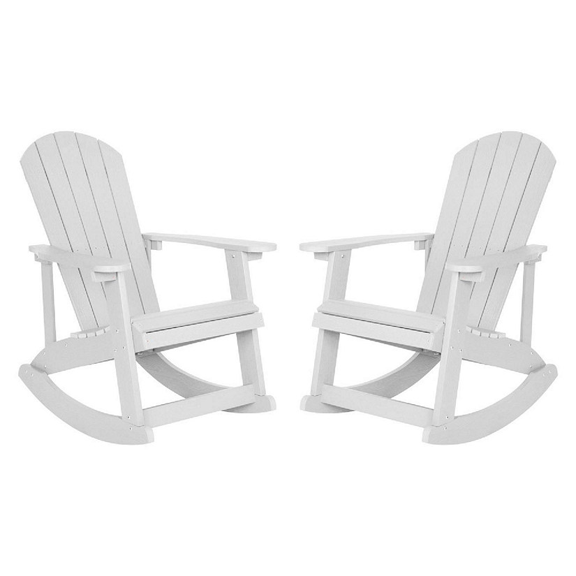 Emma + Oliver Marcy All Weather Rocking Chair - Set of 2 - White Poly Resin - Classic Adirondack Design - UV Resistant Coating - Stainless Steel Hardware Image