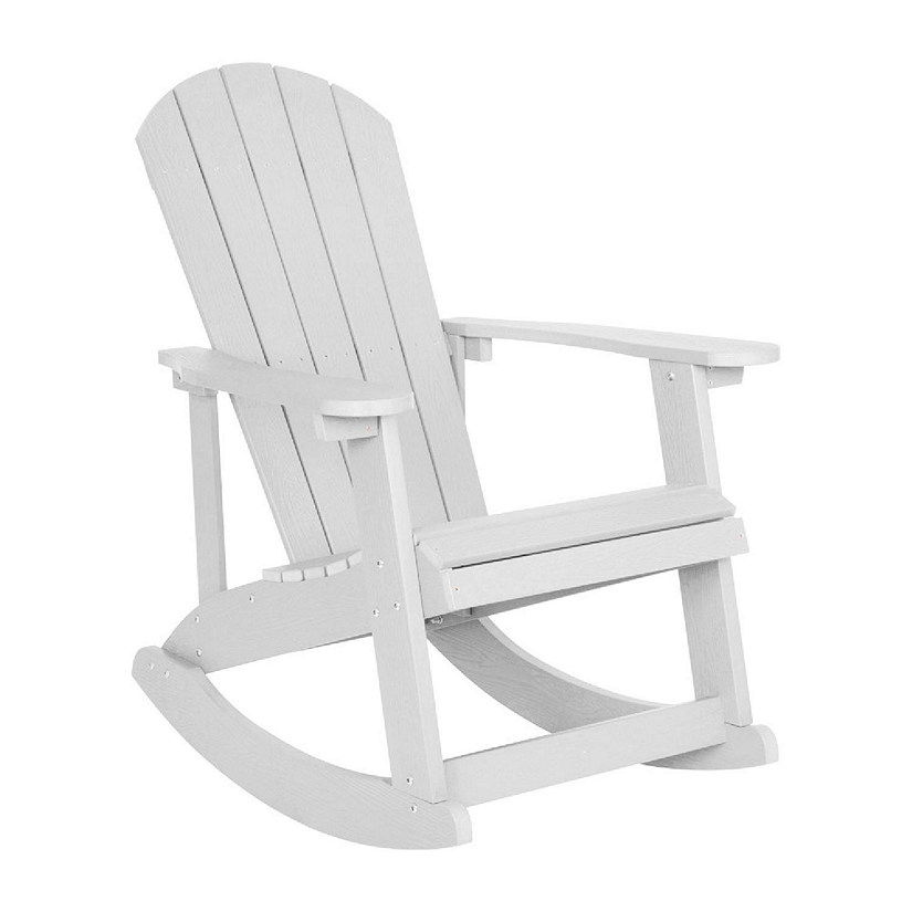 Emma + Oliver Marcy All Weather Rocking Chair - White Poly Resin - Classic Adirondack Design - UV Resistant Coating - Rust Resistant Stainless Steel Hardware Image