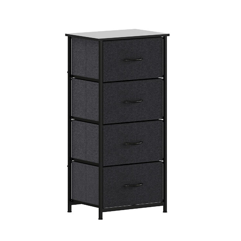 Emma + Oliver Marley 4 Drawer Storage Dresser, Engineered Wood Top and Cast Iron Frame, Easy Pull Fabric Drawers with Wooden Handles, Black/Black Image