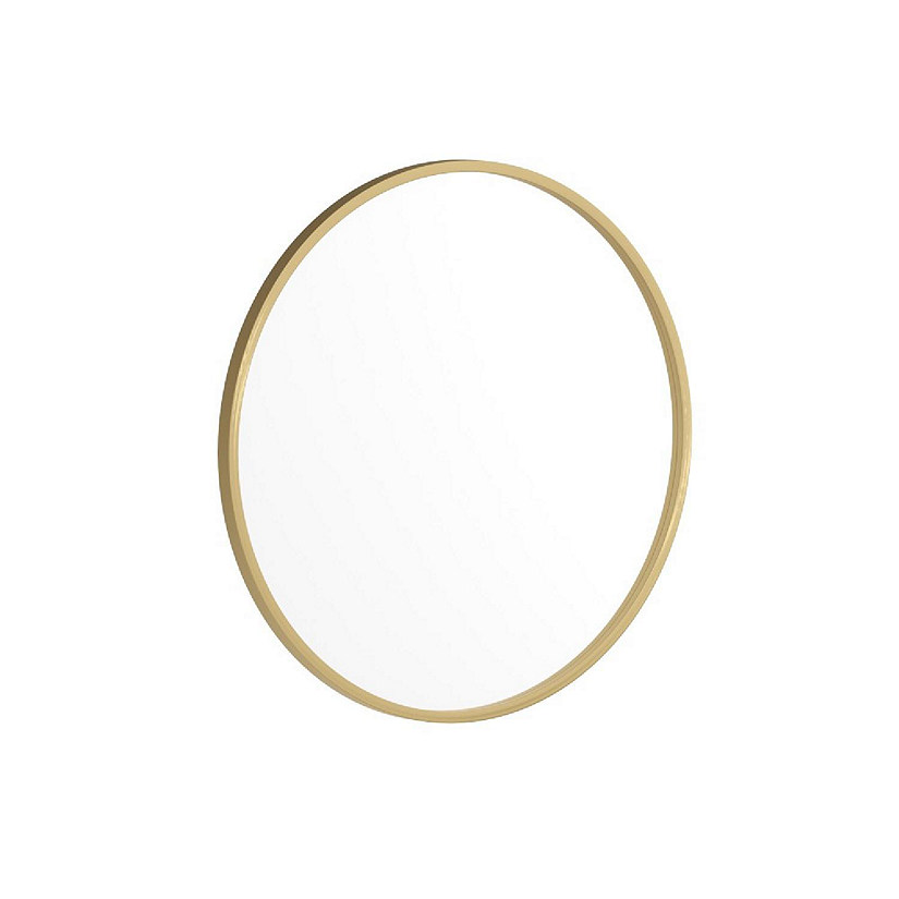 Emma + Oliver Mersin 24" Round Wall Mounted Mirror - Gold Iron Frame - Silver Backing - Shatterproof Glass - Ready to Hang - 3 Types of Wall Anchors Included Image