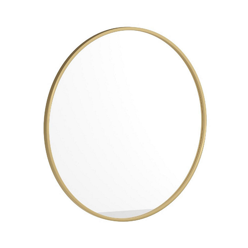 Emma + Oliver Mersin 30" Round Wall Mounted Mirror - Gold Iron Frame - Silver Backing - Shatterproof Glass - Ready to Hang - 3 Types of Wall Anchors Included Image