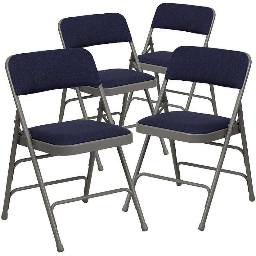 Emma + Oliver Metal Folding Chairs - Padded Seats - Set of 4 Navy ...