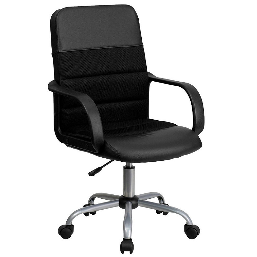 Emma + Oliver Mid-Back Black LeatherSoft and Mesh Swivel Task Office Chair with Arms Image