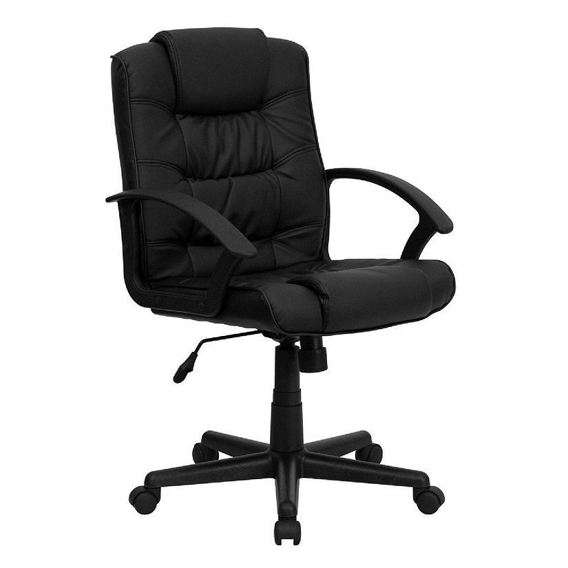 Emma + Oliver Mid-Back Black LeatherSoft Swivel Task Office Chair with Arms Image