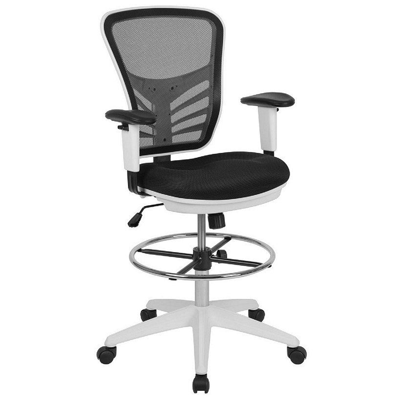 Gray Ergonomic Office Drafting Chair with Mesh Seat